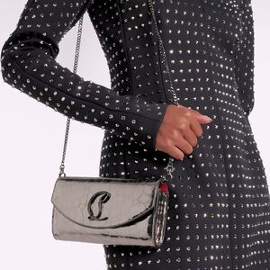 Christian Louboutin S Loubi54 Metallic Croc Embossed Leather Wallet on a Chain